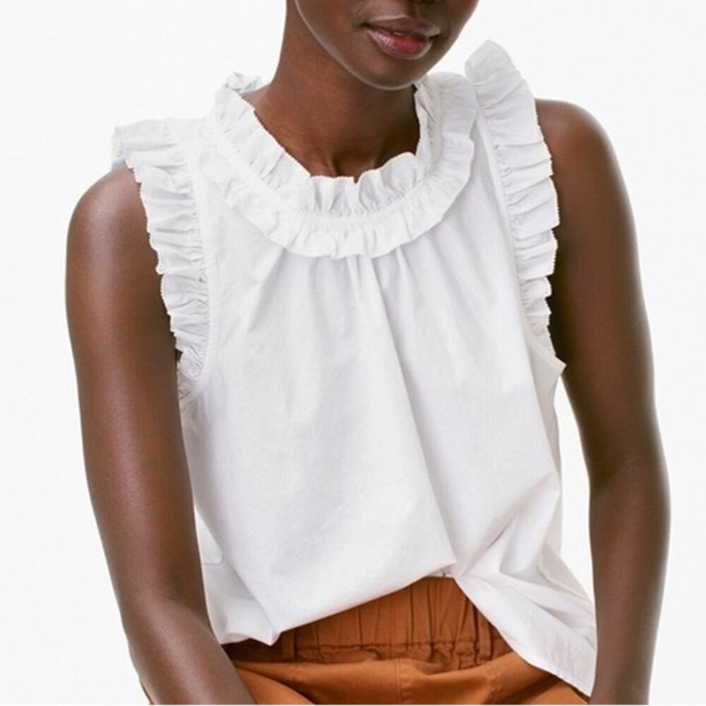 J Crew Ruffle Trim Cotton Poplin Tie Back Tank Top White Women's Large NWT